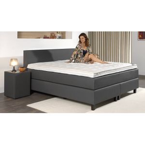 Meebeklede Boxspring met topper-160-Crush Espresso lederlook