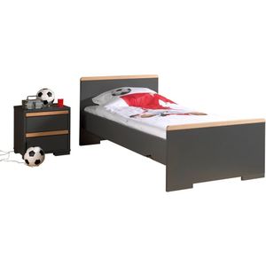 Deze london combinatie in antraciet bestaat uit een bed (90x200) met nachtkastje en 3-deurs kleerkas