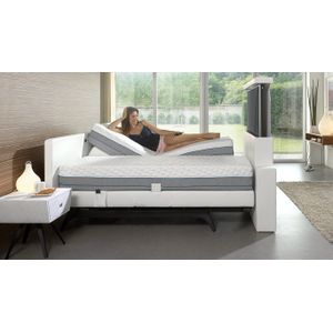 Technogel Perfect Bed Met TV Voetbord-1 M en 1 F-Crush Ecru lederlook-140