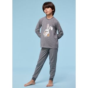 Pyjama Jongens Woody Allover Stripe Konijn - Antraciet