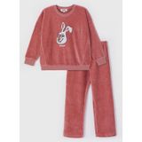 Pyjama Meisjes Woody Velours Rib Broderie - Zachtroze