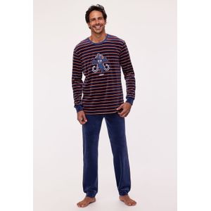 Pyjama Heren Woody Strepen Top Olifant Velours - Donkerblauw