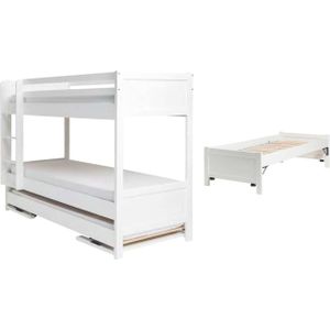 Stapelbed Duet Ladder Links met Onderschuifbed-90-Beuk Naturel-190