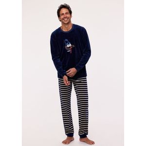 Pyjama Heren Woody Strepen Broek Velours - Donkerblauw