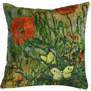 Bh x van gogh coquelicot sierkussen - groen - 45 x 45 cm -