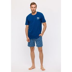 Pyjama Heren Studio Woody Waves Checkered Shorts - Donkerblauw