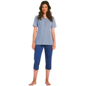 Pyjama Dames Pasha Knoopjes Blauwe Bloemen - Donkerblauw