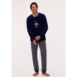 Pyjama Heren Woody Strepen Broek Velours - Donkerblauw