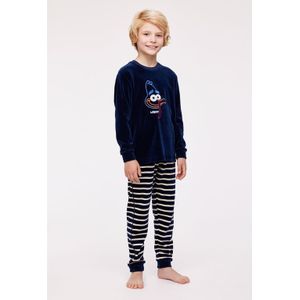 Pyjama Jongens Woody Strepen Broek Velours - Donkerblauw