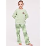 Pyjama Meisjes Woody Strepen Broek Velours - Pastelgroen