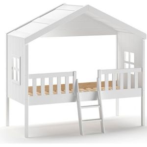 Housebed huisbed met ladder 90 x 200 cm wit