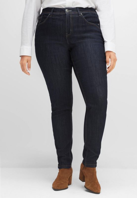 Schmale Jeans mit Kontrastnähten, blue black Denim, Gr.54