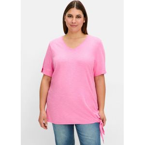 Shirt mit Knotendetail am Saum, blumiges pink, Gr.40/42