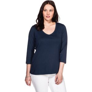 Shirt mit 3/4-Arm und V-Ausschnitt, in Rippqualität, marine, Gr.40/42