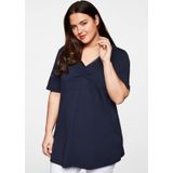 Longshirt in A-Linie mit Raffung am V-Ausschnitt, marine, Gr.44/46