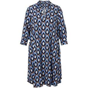 Midikleid mit Hemdkragen und 3/4-Ärmeln, indigo gemustert, Gr.44