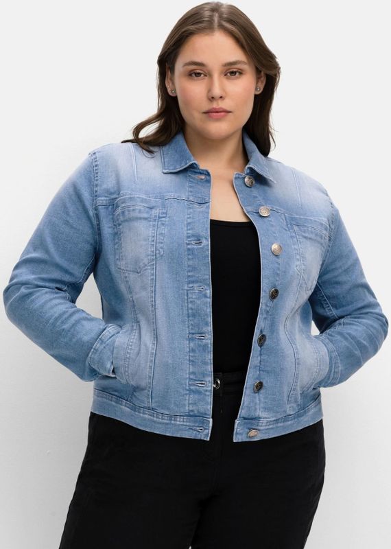 Jeansjacke in leicht taillierter und verkürzter Form, light blue Denim, Gr.46