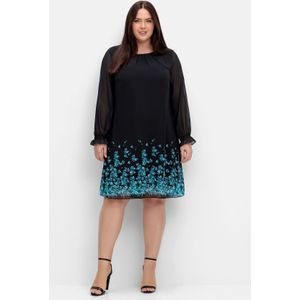 Kurzes Chiffonkleid mit Blumendruck am Saum, schwarz bedruckt, Gr.42