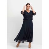 Abendkleid aus Mesh, mit Zierborten, tiefblau, Gr.42