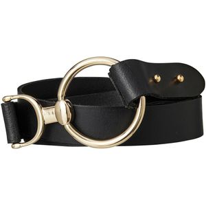 Leder-Taillengürtel mit goldfarbener Schnalle, schwarz, Gr.95