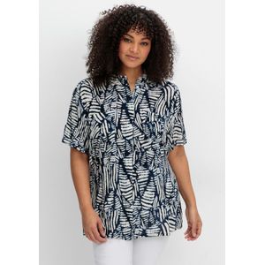 Kurzarm-Hemdbluse mit Alloverdruck, blaubeere gemustert, Gr.52