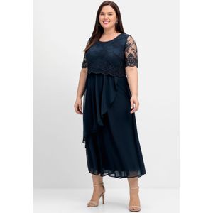 Abendkleid mit besticktem Mesh-Oberteil, nachtblau, Gr.58