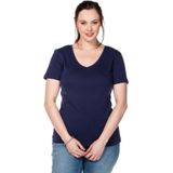 T-Shirt mit V-Ausschnitt, in Rippqualität, marine, Gr.40/42