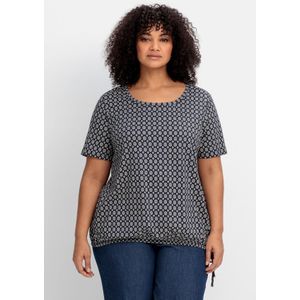 Shirt mit Tunnelzug am Saum und Alloverprint, nachtblau gemustert, Gr.52/54