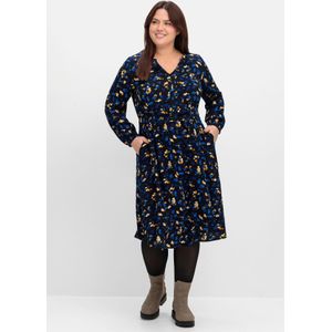 Kleid mit Blumendruck, aus Viskose-Twill, tiefblau gemustert, Gr.42