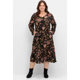 Midikleid mit Blumendruck und Volant am Saum, schwarz gemustert, Gr.40