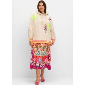 Midirock mit Multicolorprint und Gummizugbund, rotorange gemustert, Gr.50