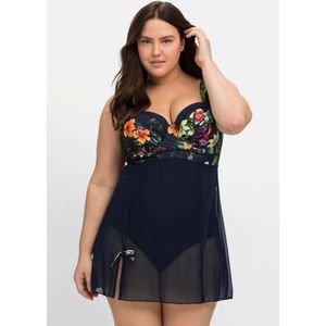 Badekleid mit transparentem Mesh-Rock, marine gemustert, Gr.52E