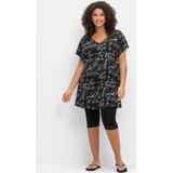 Set aus floralem Jerseyshirt und 3/4-Leggings, schwarz-weiß, Gr.60