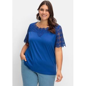 Shirt mit transparentem Spitzenbesatz, royalblau, Gr.44