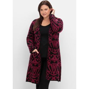 Offene Longstrickjacke mit Jacquardmuster, schwarz gemustert, Gr.48/50