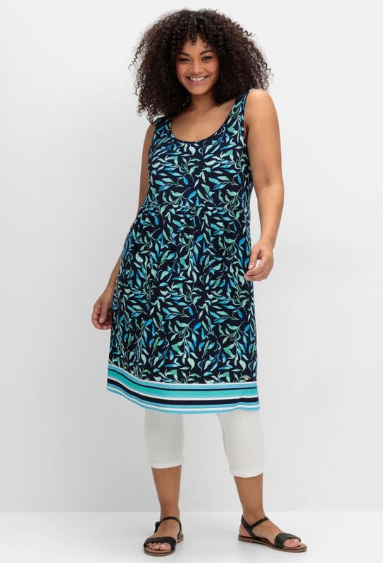Ärmelloses Jerseykleid mit Fronttaschen, marine bedruckt, Gr.58