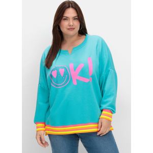 Sweatshirt mit Statementprint und Ringelbündchen, türkis bedruckt, Gr.46