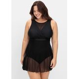 Badekleid mit transparentem Mesh-Rock, schwarz, Gr.40D