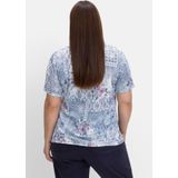 Shirt mit Alloverprint und V-Ausschnitt, blau gemustert, Gr.54