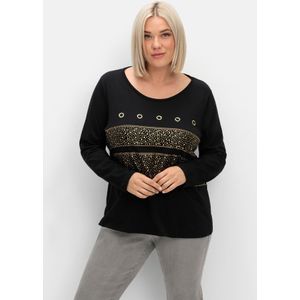 Langarmshirt mit Ösen- und Nietenverzierung, schwarz, Gr.40