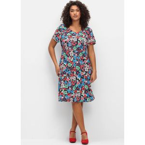Jerseykleid in Wickeloptik, mit Blumendruck, blau gemustert, Gr.50