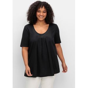 Shirt in A-Linie, mit Kellerfalten am Ausschnitt, schwarz, Gr.48/50