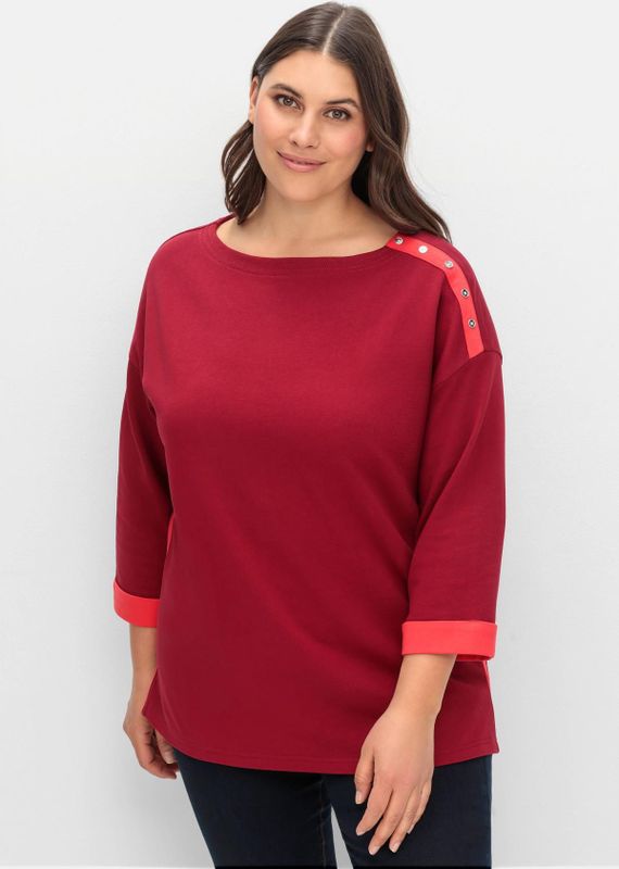 Sweatshirt mit Zierknöpfen und Kontrastdetails, dunkelrot, Gr.40/42