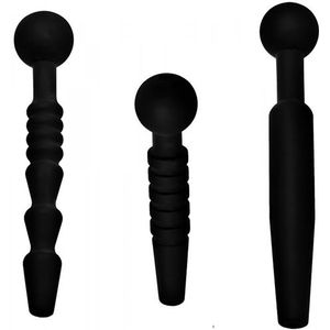 Dark Rods Siliconen 3-delige Penis Plug Set - Zwart