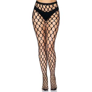 Rhinestone - Net Panty - Zwart - Met Diamantjes - Grote Gaten