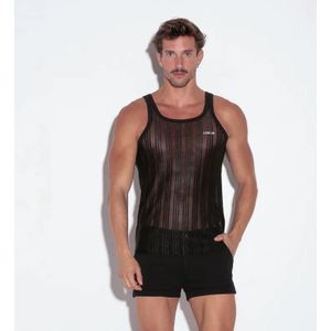Code 22 Mesh Gestreepte Tank Top - Zwart