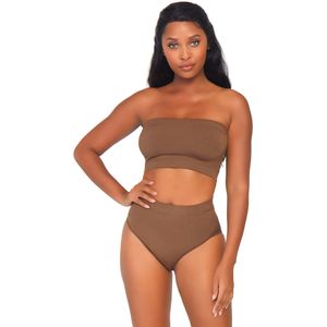 Leg Avenue Naked Bandeau Top en Hoge Taille Slip - Tan