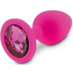 Roze Siliconen Buttplug met Roze Diamant - S