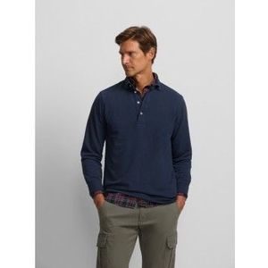 Silbonvoor mannen. 136608 Effen polo met lange mouwen marine (S), Casual, Katoen, Marineblauw