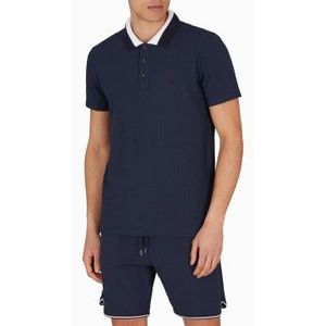 Emporio Armanivoor mannen. EM000571_AF12360 Effen navy poloshirt (M), Casual, Katoen, Korte mouwen, Marineblauw
